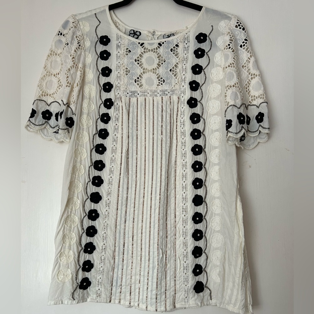 Anthropologie Floreat lacy beaded rhinestone tunic top